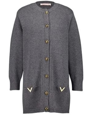Valentino Garavani Luxe Wol Vest Met V Gouden Details - Grijs