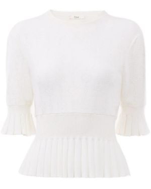 Chloé Cropped Ruffle Sweater - Wit