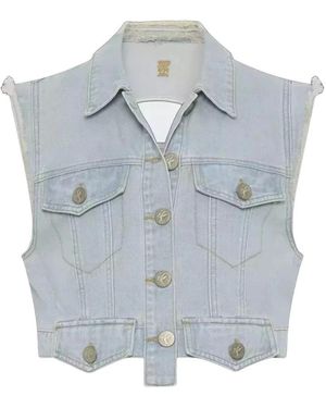 One Teaspoon Jassen ,Blauw ,Denim Blauwe Denim Vest Distressed Logo