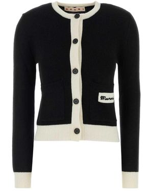 Marni Truien & Vesten ,Zwart ,Wol Logo Patch Cardigan