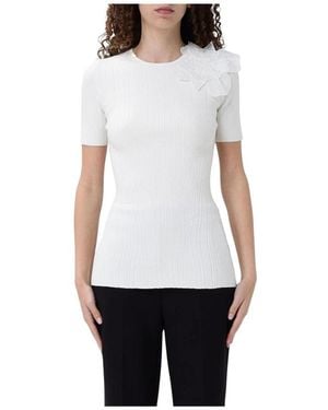 Elisabetta Franchi Bloemen Ribgebreide Top - Wit