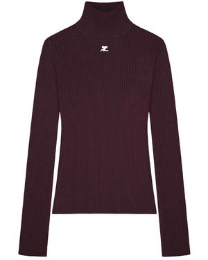 Courreges Reedition Rib Knit Mockneck Sweater - Paars
