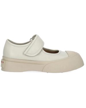 Marni Schoenen ,Leer Mary Jane Sneaker - Naturel