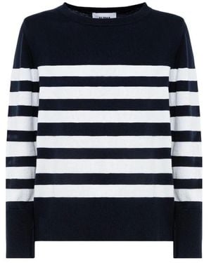 Alpha Studio Gestreiftes Langarm-Rundhals-Top - Blau