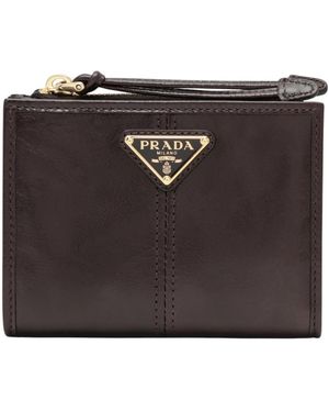 Prada Accessoires ,Bruin ,Leer Portemonnee Klein - Zwart