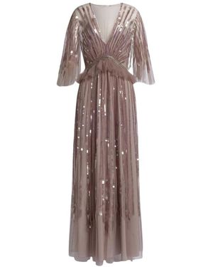 Alberta Ferretti Kleedjes ,Tule Geborduurd Tule Avondjurk Met Pailletten - Bruin