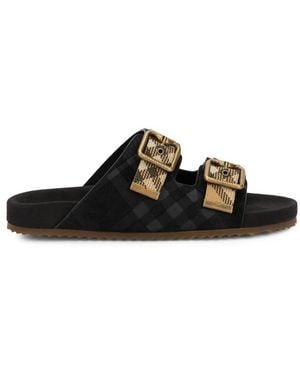 Burberry Check Detail Slide Sandalen - Zwart