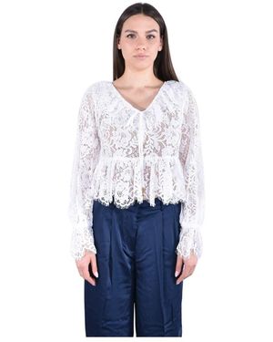Michael Kors Overhemden ,Wit ,Katoen Gebloemde Kanten Blouse Met Koord En V-Hals