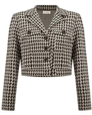 Joseph Ribkoff Geometric Jacquard Getailleerde Cropped Blazer - Zwart
