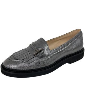 Tod's Silberner Lederslipper Mit Schwerer Gummisohle - Schwarz