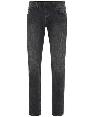 Philipp Plein Jeans ,Grijs ,Katoen Super Straight Cut Broeken Skull