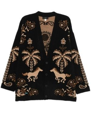 Alanui Truien & Vesten ,Zwart ,Intarsia Gebreide V-Hals Cardigan