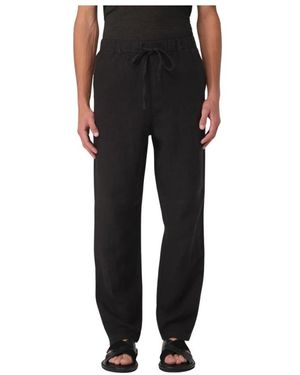 120% Lino Straight Trousers - Nero