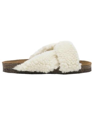 Flattered Schoenen ,Wol Teddy Mules Voor Wintercomfort - Naturel