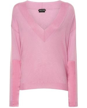 Tom Ford Truien & Vesten ,Roze ,Cashmere En Zijde V-Hals Trui