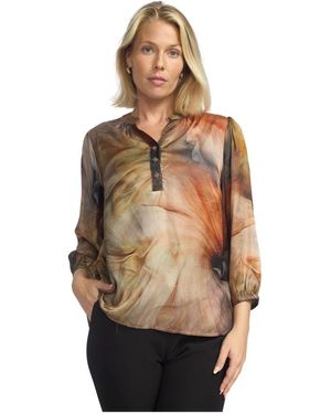 2-Biz Blusa De Mezcla De Seda Burdeos, Mujer, Talla - Marrón