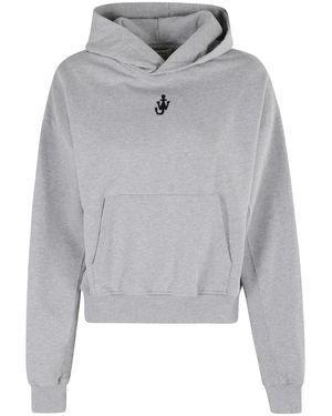 JW Anderson Hoodies & Sweatvesten ,Grijs ,Katoen Grijze Anchor Borduurwerk Cropped Hoodie