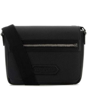 Tom Ford Schwarze Leder Crossbody Traveller Tasche