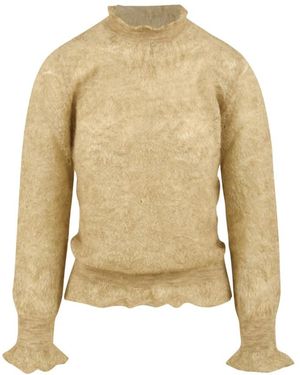 SOLOTRE Rundhals-Pullover Mit Rüschen - Natur