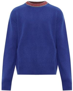 Versace Rundhals-Pullover Aus Wolle Und Kaschmir - Blau