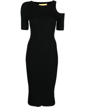 Aeron Geripptes Cut-Out Schwarzes Midi-Kleid