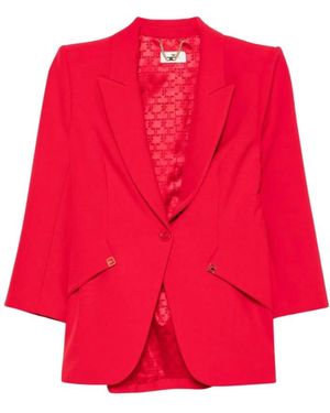 Elisabetta Franchi Logo-Plaque Blazer En Broek Met Rechte Pijpen - Rood