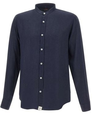Peuterey Overhemden ,Blauw ,Leer Gordon Li Overhemd Met Mandarijnkraag