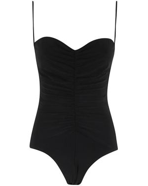 Norma Kamali Badmode ,Zwart ,Polyester Strapless Badpak Met Geplooide Voorkant