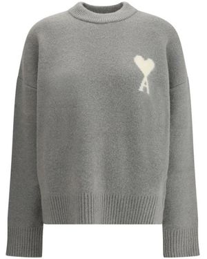 Ami Paris Round-Neck Knitwear - Grigio