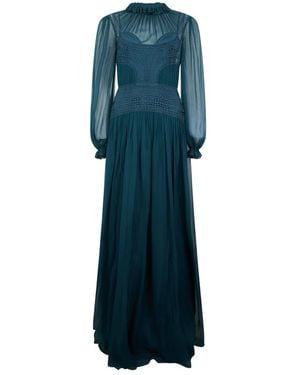 Alberta Ferretti Elegantes Langes Kleid Mit Transparenten Ärmeln - Blau