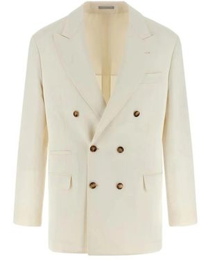 Brunello Cucinelli Jassen ,Wit ,Leer Peak-Lapel Button Blazer