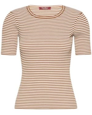 Max Mara Figurbetontes Gestreiftes Rundhals-Oberteil - Natur