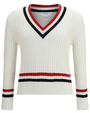Thom Browne Pullover Mit V-Ausschnitt Aus Baumwolle - Weiß