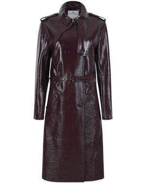 Courreges Jassen ,Rood ,Leer Donkerburgondy Gecoate Leren Trenchcoat - Paars
