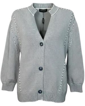 Repeat Cashmere Zweifarbige Baumwoll-Streifen-Strickjacke - Grau