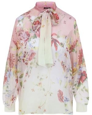 Roberto Cavalli Chiffon Blouse Met Miami Flowers Print - Wit