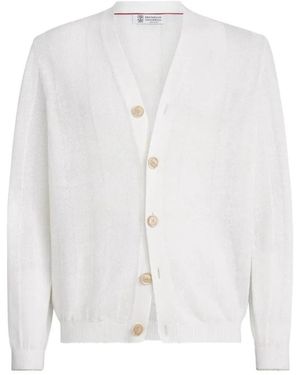 Brunello Cucinelli Leinen- Und Baumwoll-Cardigan Mit Texturrippen - Weiß