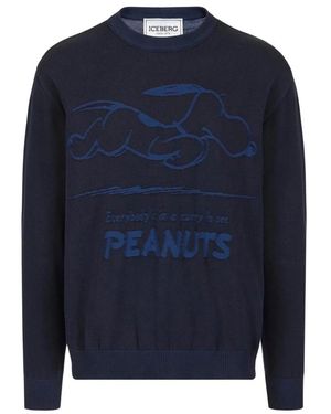 Iceberg Truien & Vesten ,Blauw ,Katoen Klassieke Katoenen Sweater Met Ronde Hals En Peanuts-Inleg