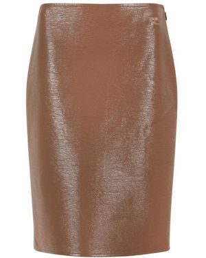 Courreges Brauner Lack-Bleistiftrock