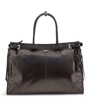 Prada Leren Duffle Tas Met Gespen - Zwart