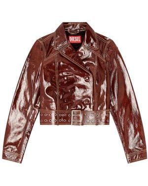 DIESEL Jassen ,Bruin ,Leer L-Egend Patent Cropped Jas Met Riem - Rood
