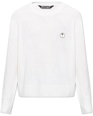 Palm Angels Wollpullover Mit Gesticktem Logo - Weiß