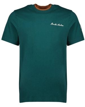 Moncler Tops ,Groen ,Katoen T-Shirt Met Korte Mouwen En Geborduurd Logo