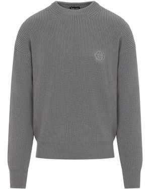 Giorgio Armani Rundhals-Pullover Mit Rippstrick - Grau