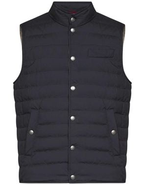 Brunello Cucinelli Jassen ,Blauw ,Polyester Gewatteerd Vest Met Drukknopen