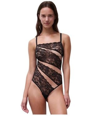 Chantelle Tops ,Zwart ,Katoen Roxane Kanten Body - Bruin