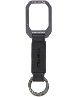 Piquadro Accessoires ,Zwart ,Leer Leren Sleutelhanger Met Karabijnhaak En Twee Ringen