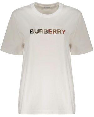 Burberry Tops ,Wit ,Katoen T-Shirt Met Korte Mouwen