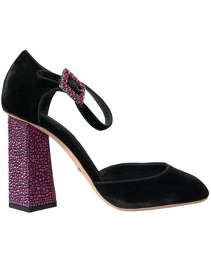 Dolce & Gabbana Mary janes in velluto con cristalli - Nero