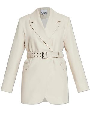 Ganni Blazer Met Ceintuur - Wit